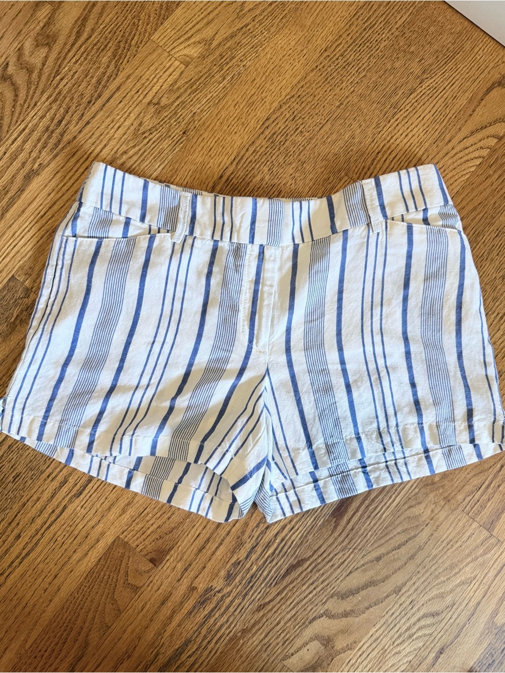 LOFT White and Blue Vertical Stripe Linen-blend Shorts
